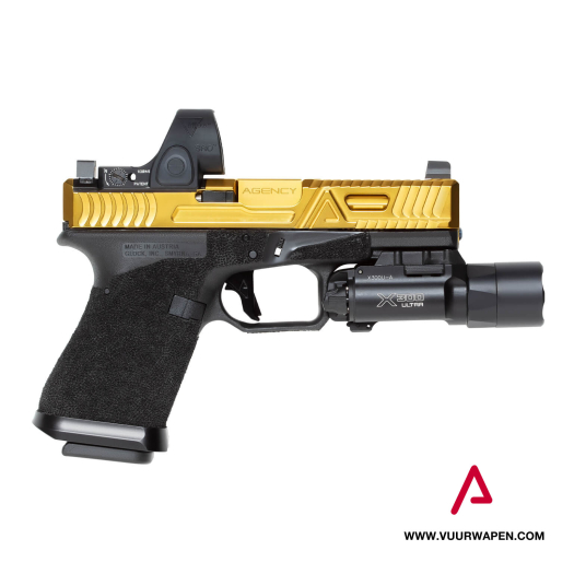Agency Arms G19 Gen 3 Cipher 9mm Pistol Polished Gold TiN Slide With SRO 2.5 / X300U-A / Magwell