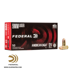 Federal American Eagle 9mm 124 Grain Full Metal Jacket Ammo 50 Rounds