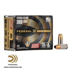 Federal Hydra Shok Deep 9mm 135 GR JHP Ammo