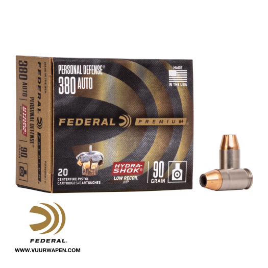Federal Hydra Shok Low Recoil 380 ACP 90 GR JHP Ammo