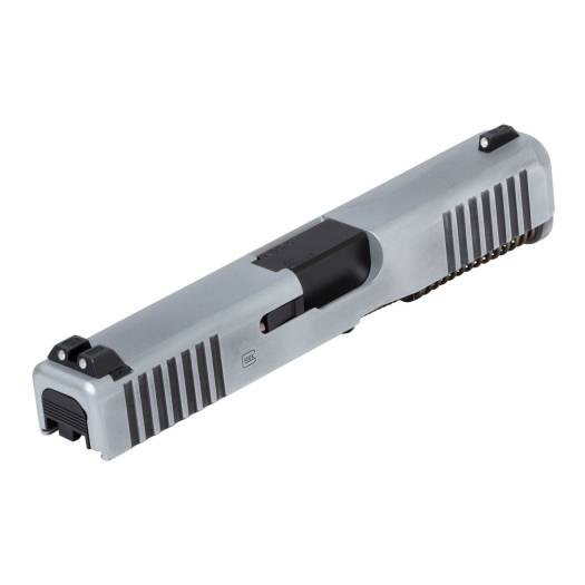 Glock 19 Gen 5 Bright Nickel Battle Worn Upper Slide Assembly Night Sights