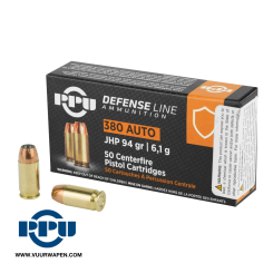 PPU Defense 380 ACP 94 GR JHP Ammo