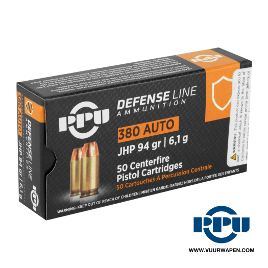 PPU Defense 380 ACP 94 GR JHP Ammo