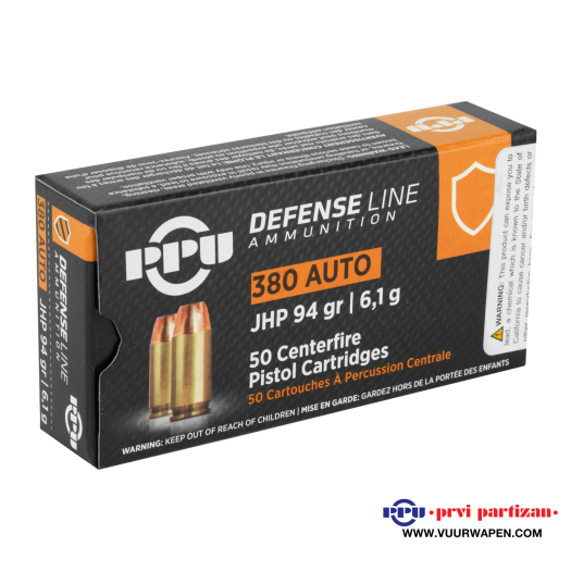PPU Defense 380 ACP 94 GR JHP Ammo