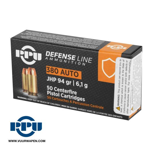 PPU Defense 380 ACP 94 GR JHP Ammo