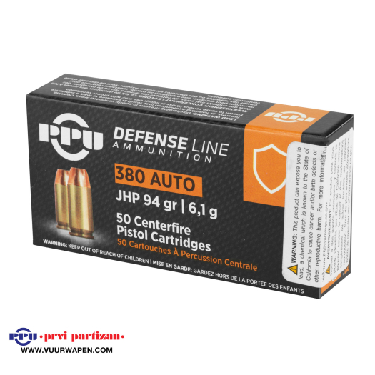 PPU Defense 380 ACP 94 GR JHP Ammo