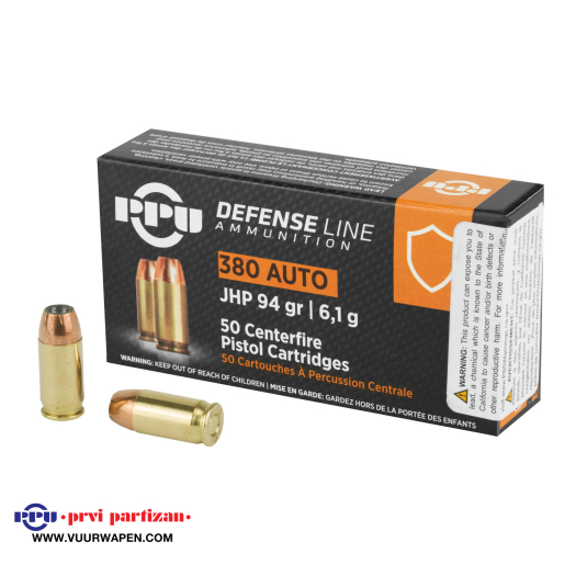 PPU Defense 380 ACP 94 GR JHP Ammo