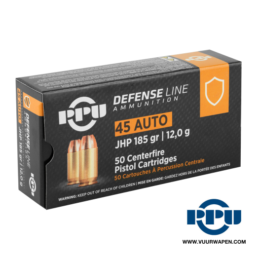 PPU Defense 45 ACP 185 GR JHP Ammo
