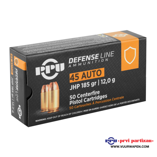 PPU Defense 45 ACP 185 GR JHP Ammo
