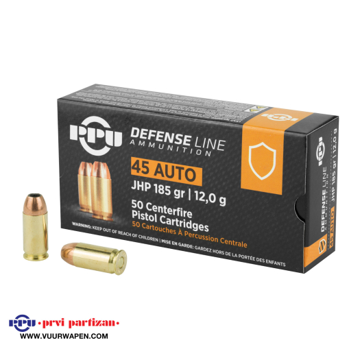 PPU Defense 45 ACP 185 GR JHP Ammo