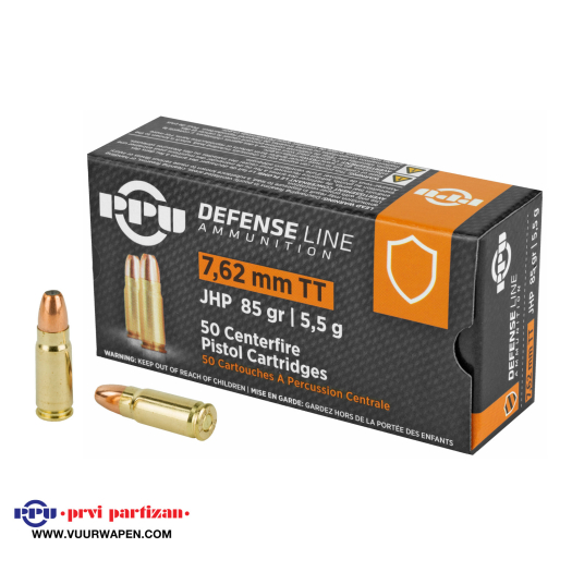 PPU Defense 7.62x25mm Tokarev 85 GR JHP Ammo