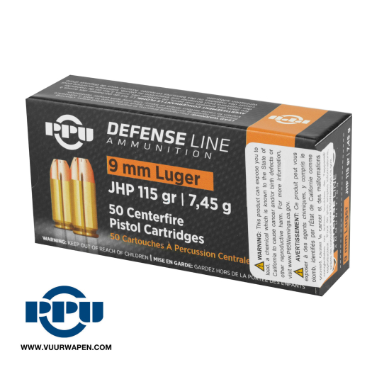 PPU Defense 9mm 115 GR JHP Ammo