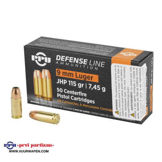 PPU Defense 9mm 115 GR JHP Ammo