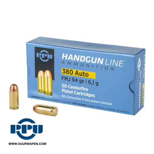 PPU Handgun 380 ACP 94 GR FMJ Ammo