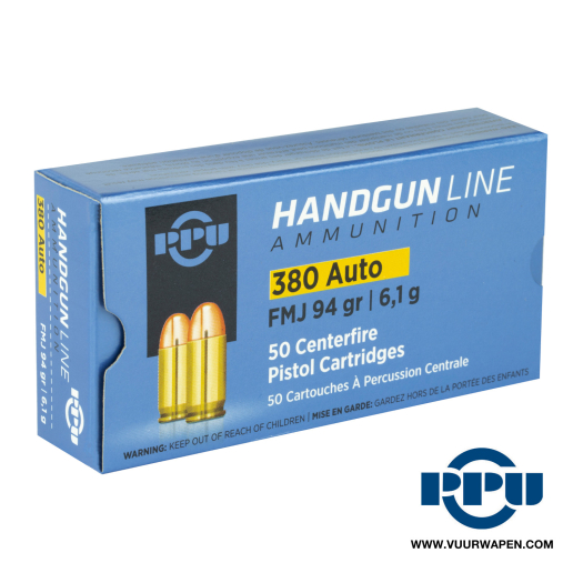 PPU Handgun 380 ACP 94 GR FMJ Ammo