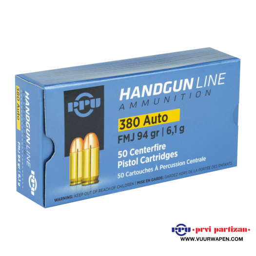PPU Handgun 380 ACP 94 GR FMJ Ammo