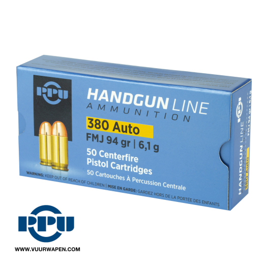 PPU Handgun 380 ACP 94 GR FMJ Ammo
