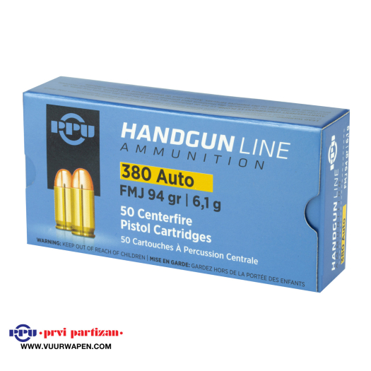 PPU Handgun 380 ACP 94 GR FMJ Ammo