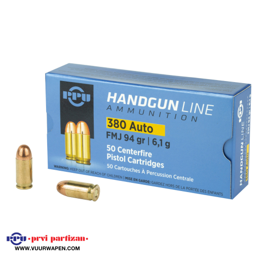 PPU Handgun 380 ACP 94 GR FMJ Ammo
