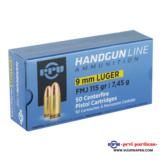 PPU Handgun 9mm 115 GR FMJ Ammo