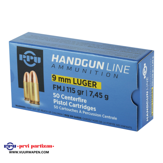 PPU Handgun 9mm 115 GR FMJ Ammo