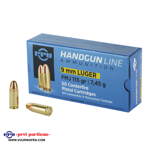 PPU Handgun 9mm 115 GR FMJ Ammo